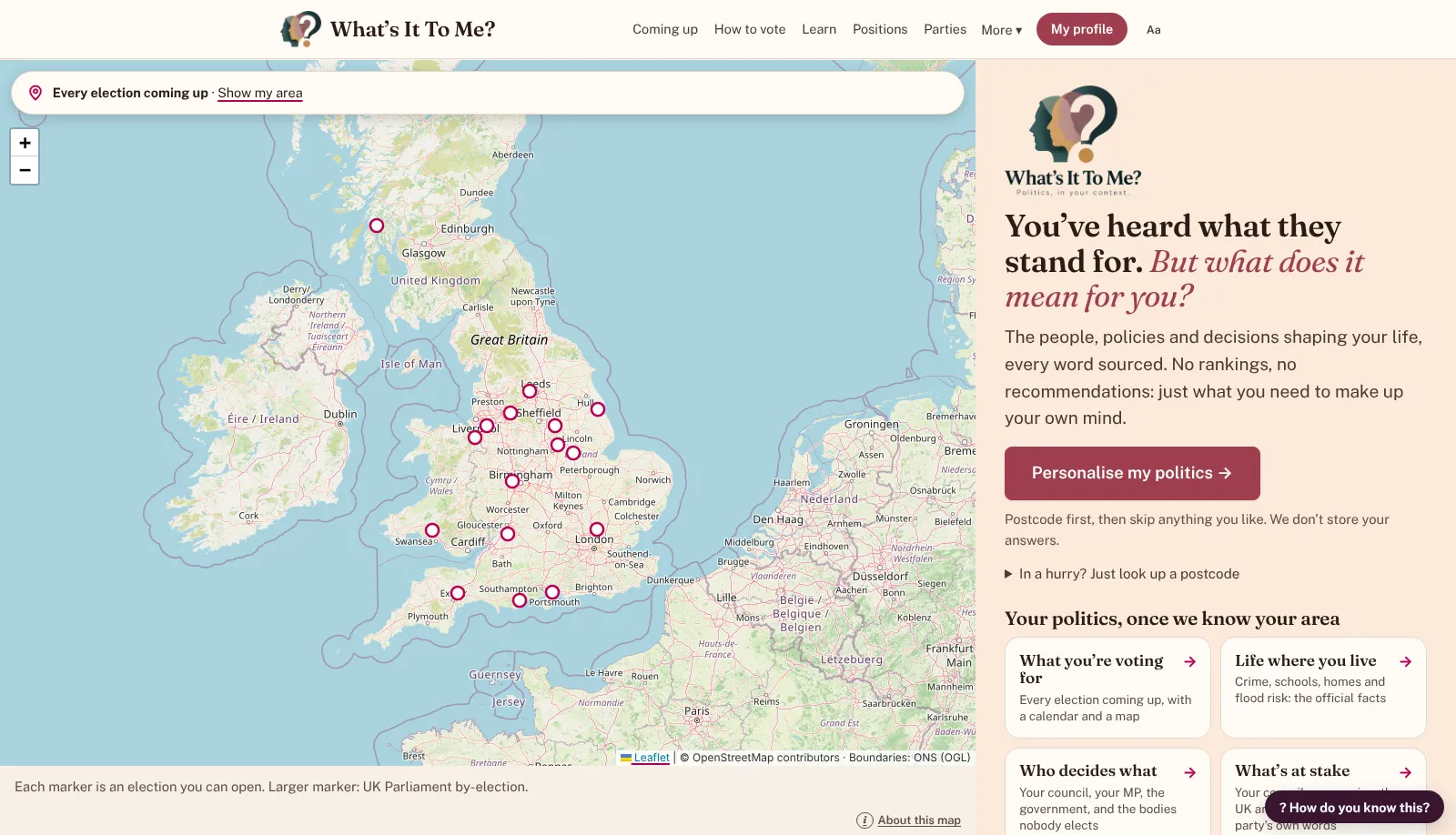 What's It To Me? — screenshot of the live platform